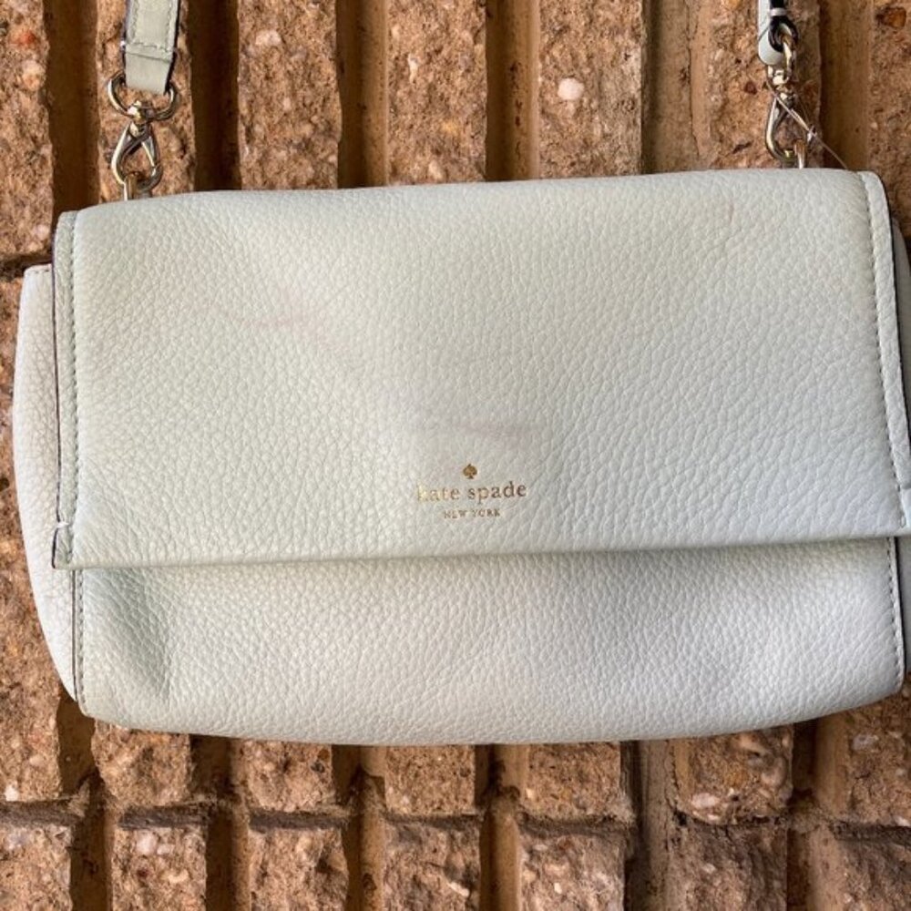 READ * Kate Spade NY Light Blue Eggshell Blue Flap Crossbody Purse Handbag Bag
